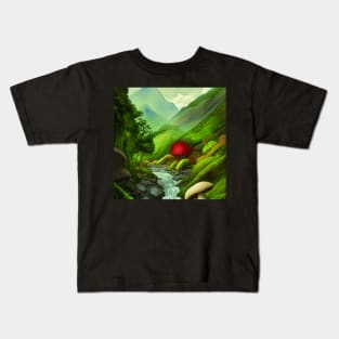 Beautiful Landscape Painting with mushrooms and mountains Kids T-Shirt